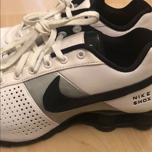 White black and silver Nike shox